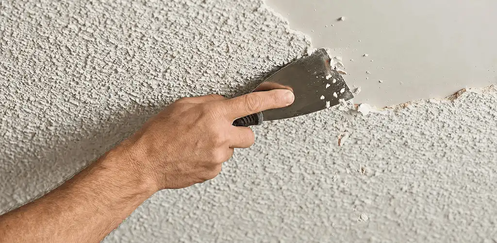 Popcorn ceiling removal scraping off textured ceiling finish in Bellevue, WA