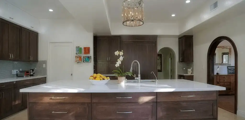 Cabinet refacing project with updated kitchen cabinets and island in Bellevue, WA