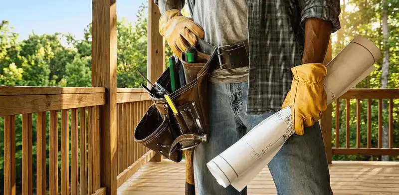 Professional handyman with tool belt ready for home repairs in Bellevue, WA